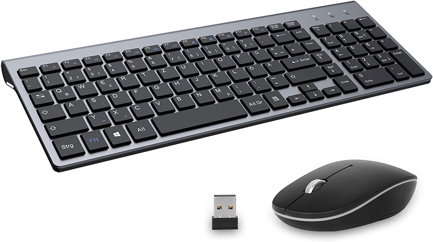 GALENMORO Tastatur Maus Set Kabellos - USB QWERTZ (Deutsch) Funk Tastatur Maus Ergonomisch Tastatur Wireless Keyboard Mouse für Computer/PC/Laptop/Smart TV/Windows- Schwarz
