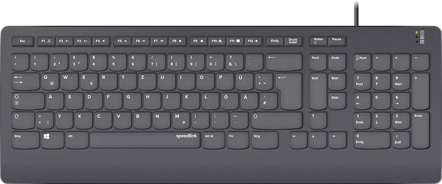 Speedlink HI-GENIC Antibacterial Keyboard, kabelgebundene leise USB-Tastatur mit antibakteriellen Eigenschaften, Flache Tasten, deutsches QWERTZ-Layout, schwarz