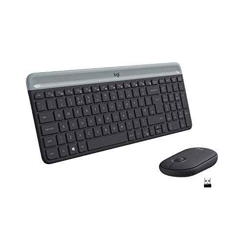 Logitech MK470 Slim Combo Kabelloses Tastatur-Maus-Set, 2.4 GHz Verbindung via Nano-USB-Empfänger, 10m Reichweite, 18-Monate Batterielaufzeit, PC/Laptop, Deutsches QWERTZ-Layout - schwarz/graphit