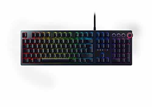 Razer Huntsman Elite - Mechanical Gaming Keyboard (Premium-Tastatur mit Clicky Opto-Mechanischen Schaltern, Funktionaler Drehregler, beleuchteter Handballenablage, RGB Chroma Beleuchtung) DE-Layout